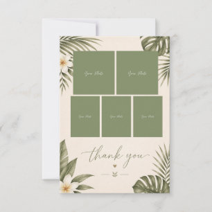 Sage Green Hawaii monstera Wedding 5 Photo Collage Thank You Card