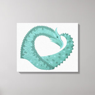 Sage green heart dragon on white canvas print
