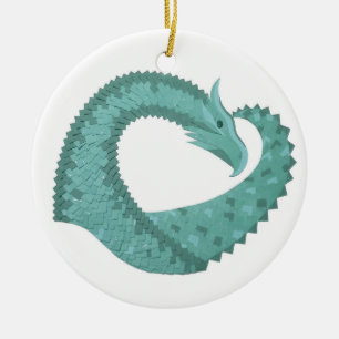 Sage green heart dragon on white ceramic tree decoration