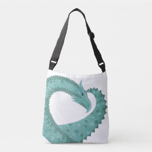 Sage green heart dragon on white crossbody bag