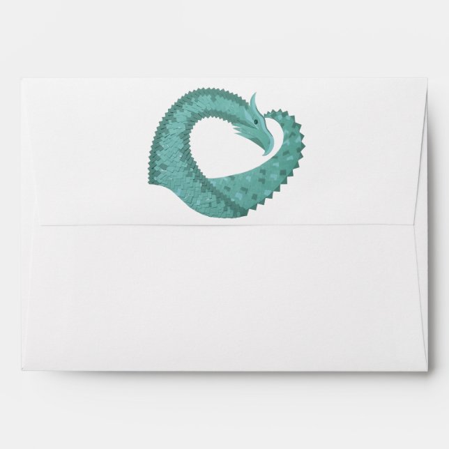 Sage green heart dragon on white envelope (Back (Top Flap))