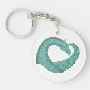 Sage green heart dragon on white key ring