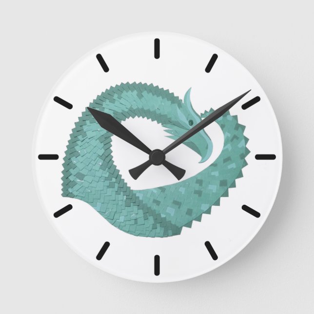 Sage green heart dragon on white round clock (Front)