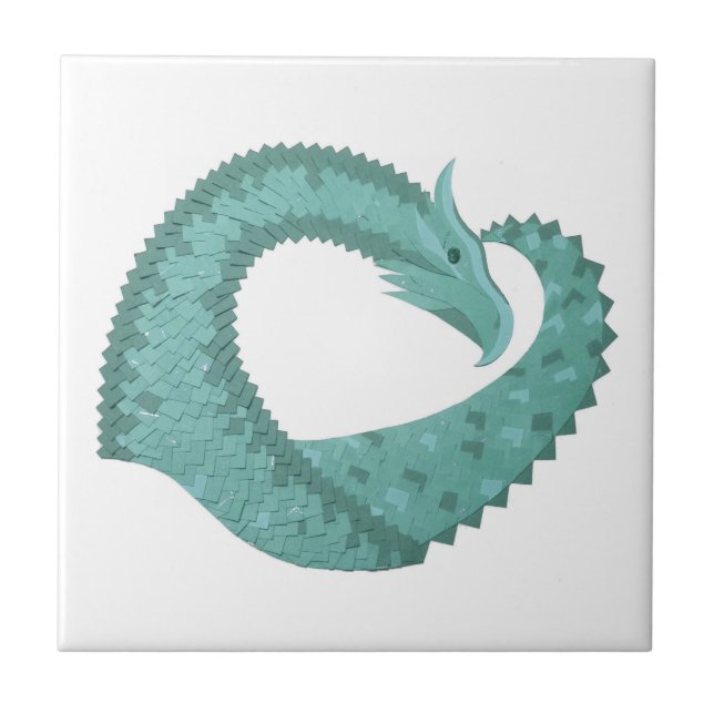 Sage green heart dragon on white tile (Front)
