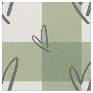 Sage Green Heart Gingham Combed Cotton  Fabric