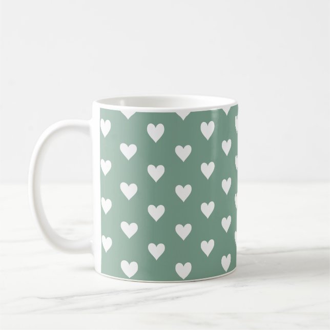 Sage Green Heart Pattern Coffee Mug (Left)