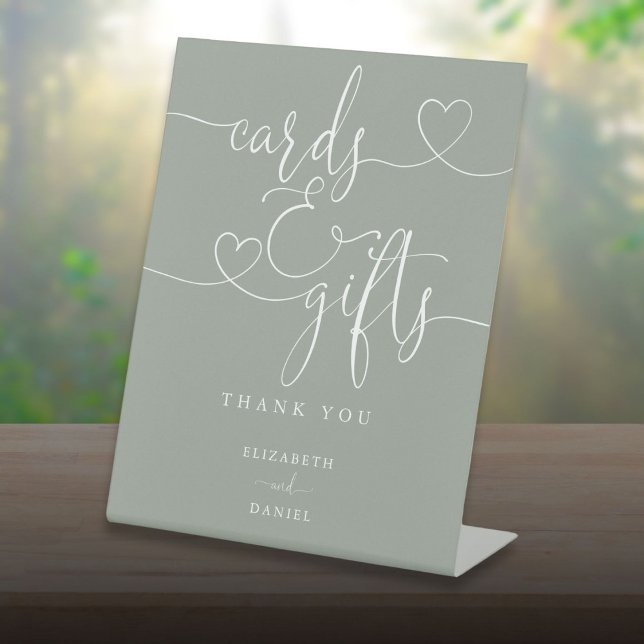 Sage Green Heart Script Cards And Gifts Pedestal Sign (Sage Green Heart Script Cards And Gifts Pedestal Sign)