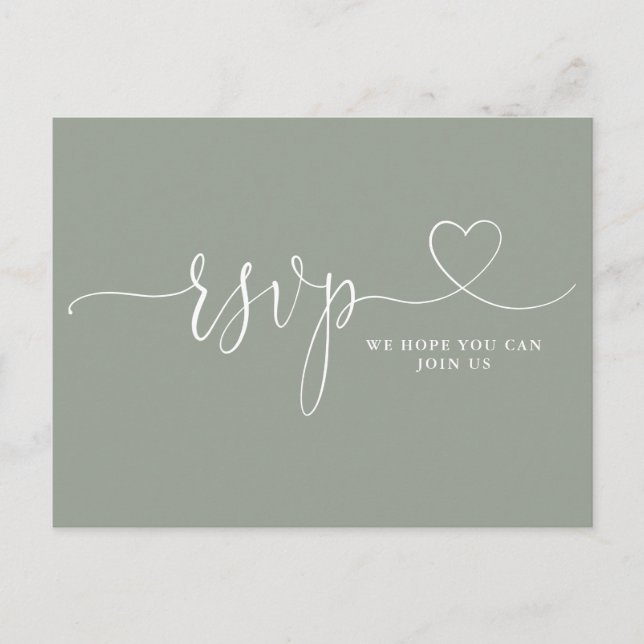 Sage Green Heart Script Song Request Invitation Postcard (Front)
