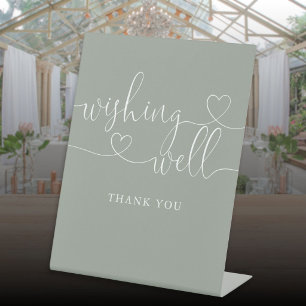 Sage Green Heart Script Wishing Well Pedestal Sign