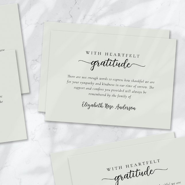 Sage Green Heartfelt Gratitude Funeral Thank You Card (Creator Uploaded)