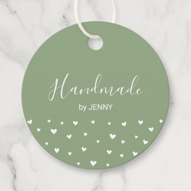 Sage Green | Hearts Handmade, Craft Package Tag (Front)