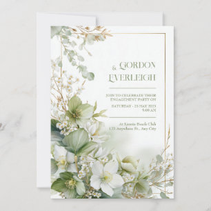 Sage Green Hellebore Botanical Gold Frame Wedding Invitation