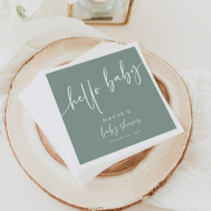 Sage Green Hello Baby Shower Paper Napkins Modern