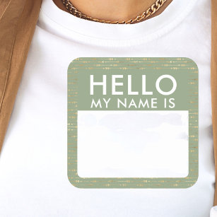 Sage Green Hello My Name Is Stickers