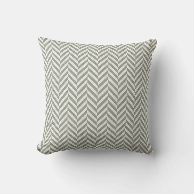 Sage Green Herringbone Geometric Cushion (Front)