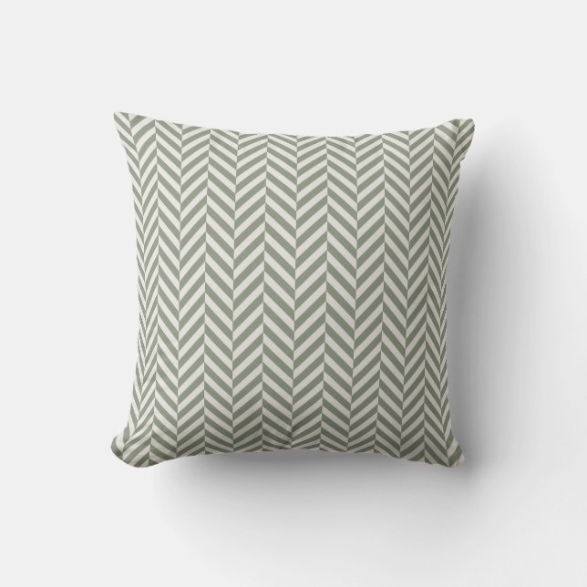 Sage Green Herringbone Geometric Cushion (Front)