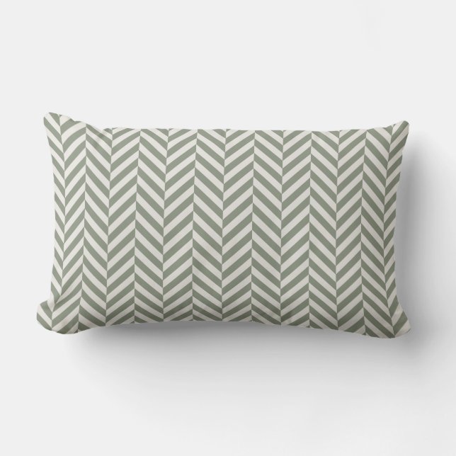 Sage Green Herringbone Geometric Lumbar Cushion (Front)