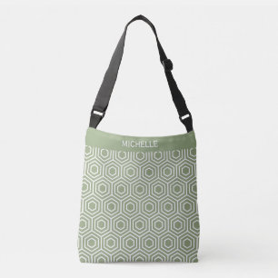 Sage Green Hexagon Honeycomb Geometric Pattern Crossbody Bag