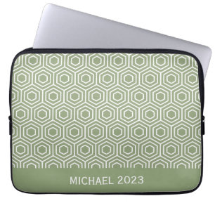 Sage Green Hexagon Honeycomb Geometric Pattern Laptop Sleeve