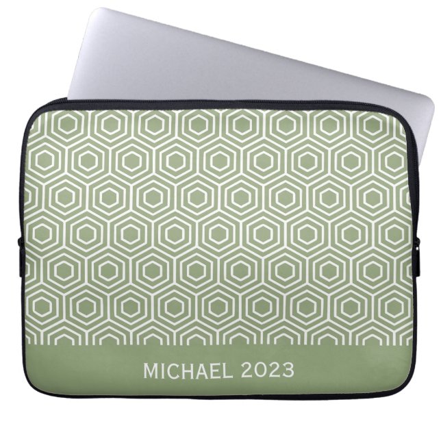 Sage Green Hexagon Honeycomb Geometric Pattern Laptop Sleeve (Front)