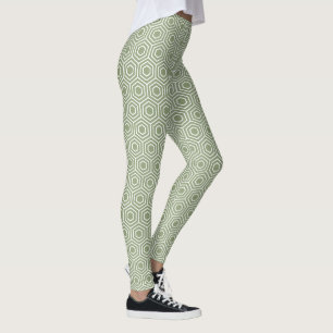Sage Green Hexagon Honeycomb Pattern Name Leggings