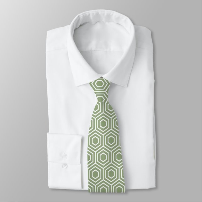 Sage Green Hexagon Honeycomb Pattern  Tie (Tied)