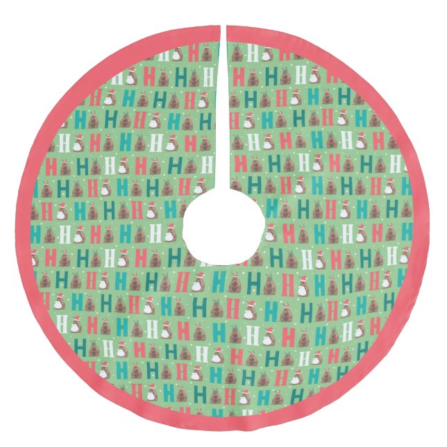 Sage Green Ho Ho Ho Armadillo Brushed Polyester Tree Skirt (Front)