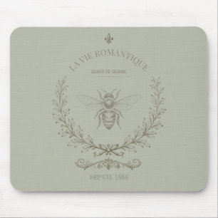 Sage Green Honey Bee Vintage French Country Mouse Pad