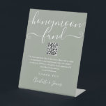 Sage Green Honeymoon Fund QR Code Pedestal Sign<br><div class="desc">An elegant sage green honeymoon fund sign,  personalised with your special message,  names and wishing well QR code. Designed by Thisisnotme©</div>