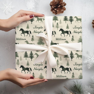 Sage Green Horses and Pines  Wrapping Paper