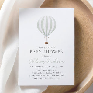 Sage Green Hot Air Balloon Baby Shower Invitation
