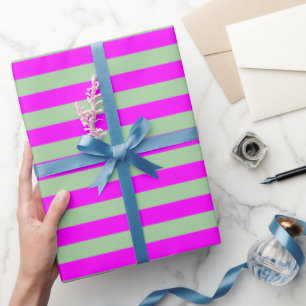 Sage Green Hot Pink Stripe Pattern Modern Wrapping Paper
