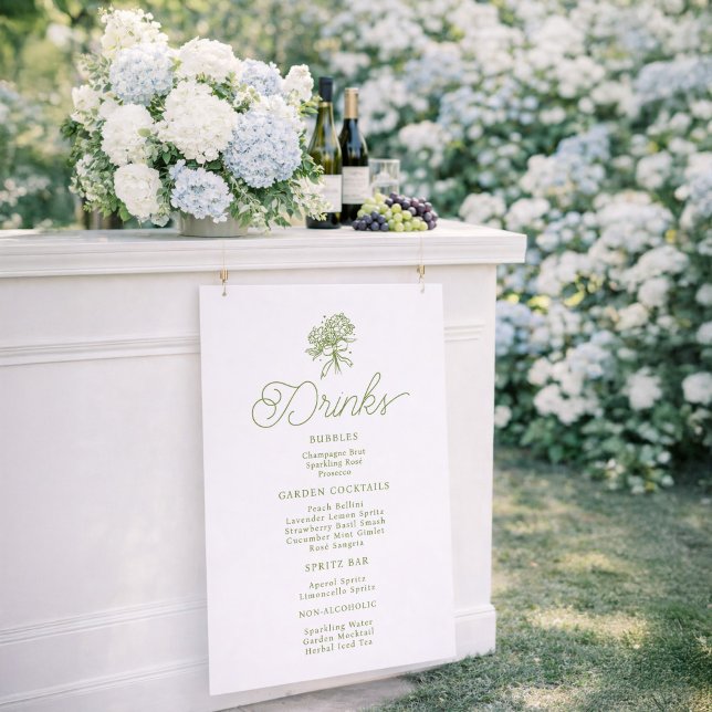 Sage Green Hydrangea Drinks Menu Sign (Creator Uploaded)