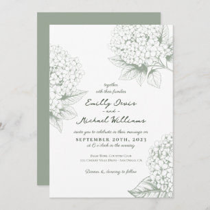 Sage green Hydrangea Floral Wedding Invitation