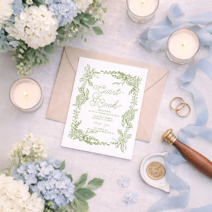 Sage Green Hydrangea Guest Book Table Sign Invitation