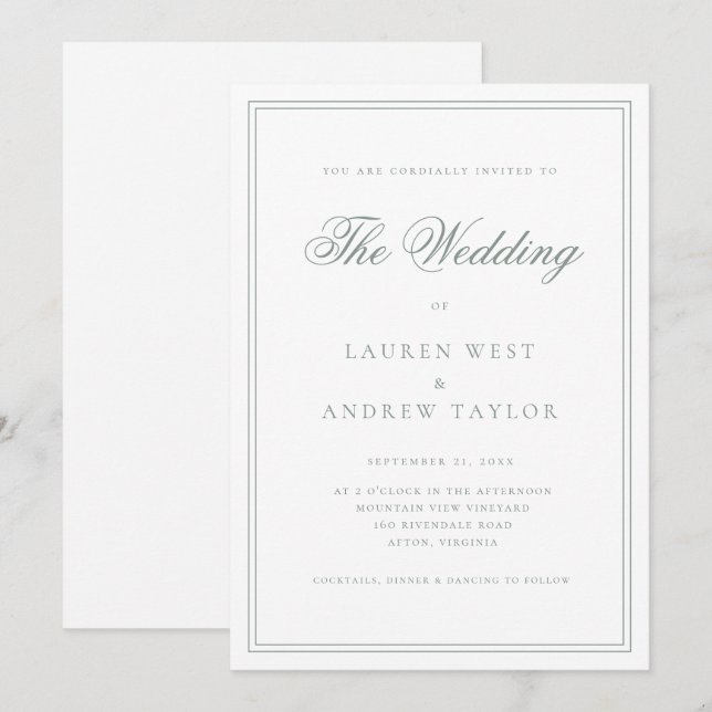 Sage Green I Modern Minimalist Wedding Invitation (Front/Back)