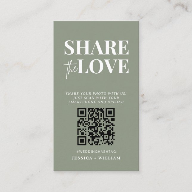 Sage Green I Spy Wedding  | Share The Love QR Code Enclosure Card (Front)