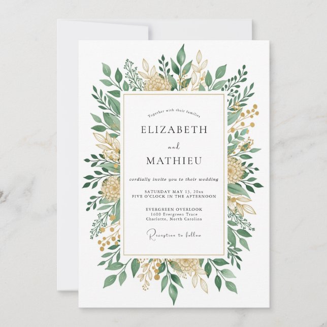 Sage Green Idyllic Botanical Wedding Invitation (Front)