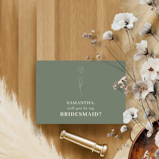 Sage green Indie bohem Will you be my bridesmaid Invitation (Creator Uploaded)