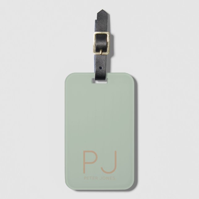 Sage Green initial Monogram Personalized Simple  Luggage Tag (Front Vertical)
