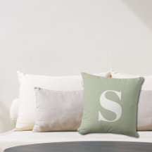 Sage Green Initial Monogrammed Outdoor Pillow