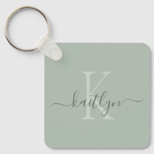 Sage Green Initial Name Monogrammed Key Ring