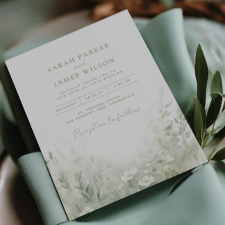 Sage green invitations wedding watercolor script