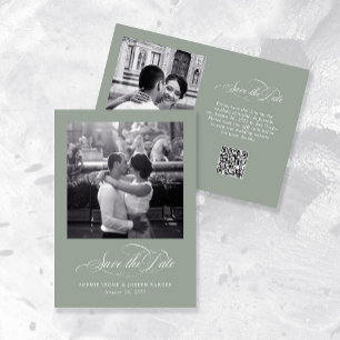 Sage Green Italian Elegance Two Photo QR Code Save The Date