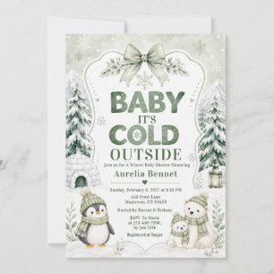 Sage Green It's Cold Outside Winter Baby Shower Invitation