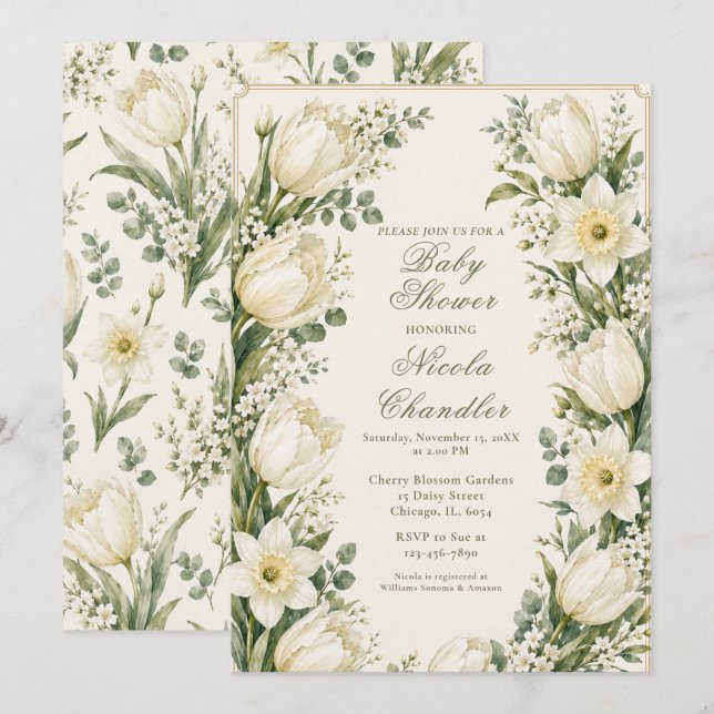 Sage Green Ivory Baby Shower Invitation (Front/Back)
