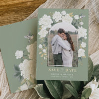 Sage Green Ivory Chinoiserie Floral Save the Date