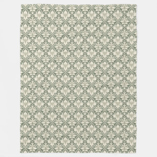 Sage Green & Ivory Damask Pattern Fleece Blanket