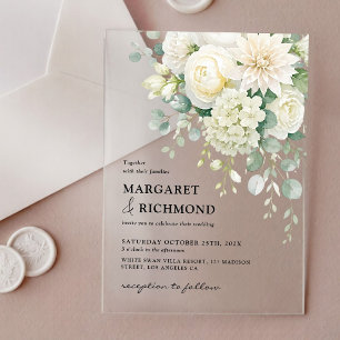 Sage Green & Ivory Elegant Modern Floral Wedding Acrylic Invitations