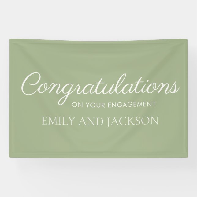 Sage Green Ivory Elegant Script Engagement Banner (Horizontal)